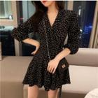 V-neck Dotted Wrap Mini Dress Black - One Size