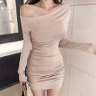 Long Sleeve Plain Ruched Mini Dress