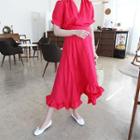 Surplice-wrap Frilled-hem Dress