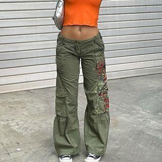 Printed Low Waist Cargo Jeans