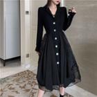 Long-sleeve Single-breast Sheer Panel Dress