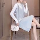 Set: Long-sleeve Top + A-line Knit Pinafore Dress