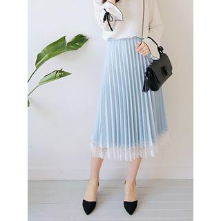 Lace-hem Accordion-pleat Midi Skirt