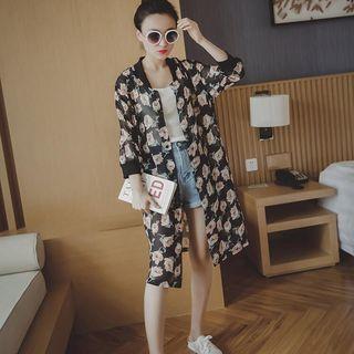 Floral Print Long Chiffon Jacket
