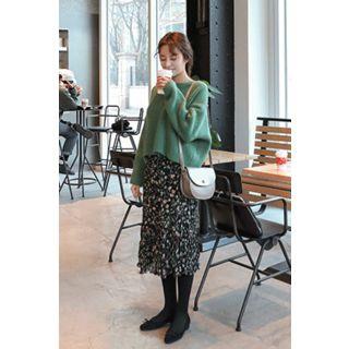 Drop-shoulder Wrap-back Ribbed Sweater