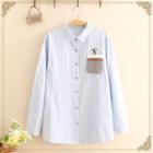 Bear Embroidered Patch-pocket Long-sleeve Shirt