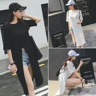 Slit Front Short-sleeve Long T-shirt