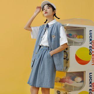 Denim Button Vest / A-line Skirt