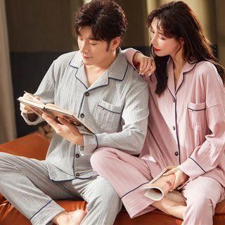 Couple Matching Loungewear Set : Long-sleeve Plain Top + Pants