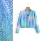 Tie Dye Cable Knit Cardigan 9739 - Light Blue & Blue & White - One Size