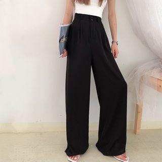 High-waist Plain Button Pants