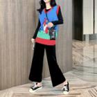 Cut Out Long-sleeve T-shirt / Rabbit Knit Vest / Wide Leg Pants