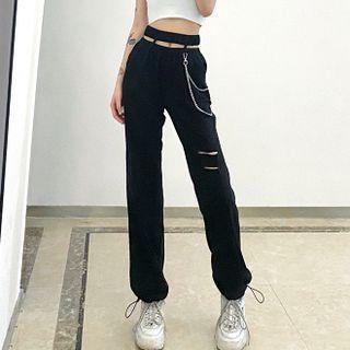 High Waist Cutout Chained Sweatpants