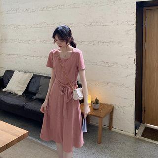 Short-sleeve Midi Knit Jacquard Dress