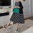 Short-sleeve Dotted Panel Lettering T-shirt Dress
