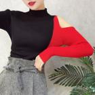 Cut Out Color Block Knit Pullover