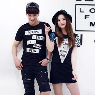 Couple Matching Holographic Lettering T-shirt / T-shirt Dress
