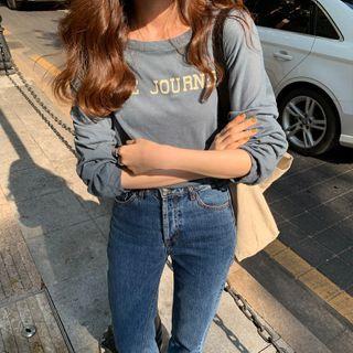 Letter Printed Long-sleeve T-shirt Navy Blue - One Size