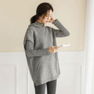 Cap-sleeve Wool Blend Knit Hoodie