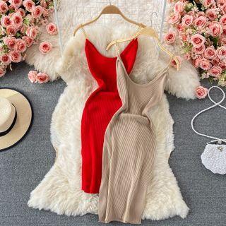 Strappy Plain Knit Sheath Dress
