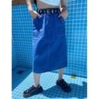 Contrast Stitching Denim Midi A-line Skirt