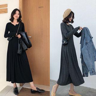 Long-sleeve Midi Accordion Pleated Dress