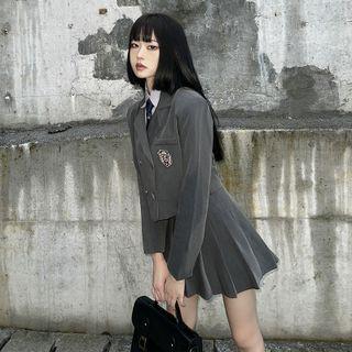 Plain Shirt / Tie / Blazer / Pleated Mini Skirt / Set