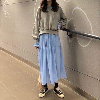 Midi Long-sleeve A-line Dress / Pocketed Pullover