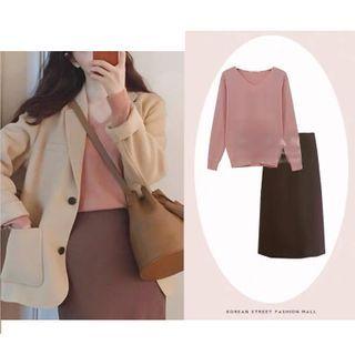 Set Of 2: Knit Top + Skirt