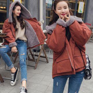 Furry Trim Pocketed Padded Zip Jacket
