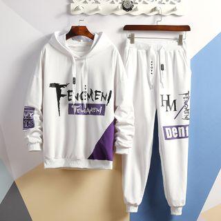 Set: Letter Printed Hoodie + Sweatpants