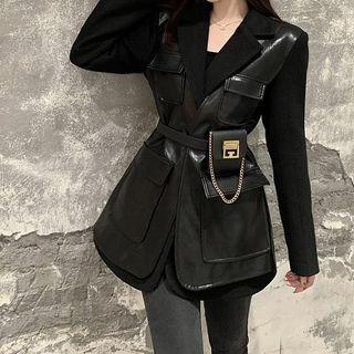 Faux Leather Panel Jacket / Waist Bag
