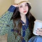 Round-neck Plaid Button-up Cardigan