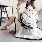 Set: Striped Elbow Sleeve Chiffon Dress + Plain Camisole Top
