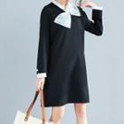 Long-sleeve Tie-neck Shift Dress