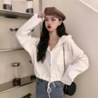 Cropped Drawstring Hooded Top