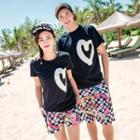 Couple Matching Heart Print T-shirt / Printed Shorts