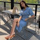 Half-placket Slit-front Denim Dress