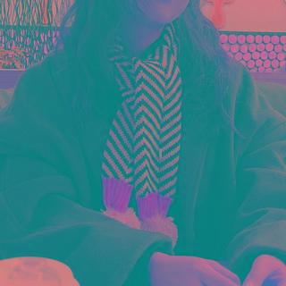 Chevron Knit Scarf With Pom Pom