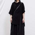 Button-detail Oversize Dip-black Top Black - One Size