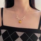 Faux Pearl Floral Pendant Necklace Gold - One Size