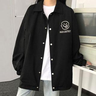 Lettering Smiley Face Print Jacket