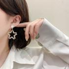 Faux Pearl Star Dangle Earring 1 Pair - Cutout Pentagram Pearl Earring - One Size
