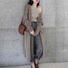 Pocketed Open Front Long Knit Jacket