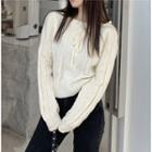 Long-sleeve Tie Neck Cable Knit Sweater