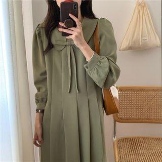 Long-sleeve Peter Pan Collar Pleated Midi Dress
