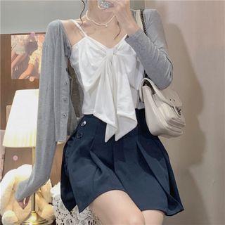 Bow Camisole Top / Light Jacket / Pleated Skirt