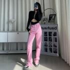 High-waist Plain Straight-cut Split Jeans