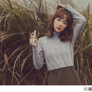 Houndstooth Mock Neck Top