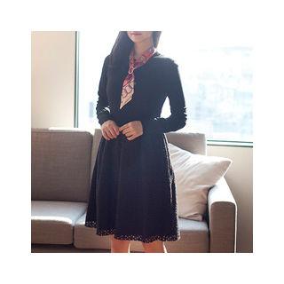 Knit-panel Eyelet-lace A-line Dress